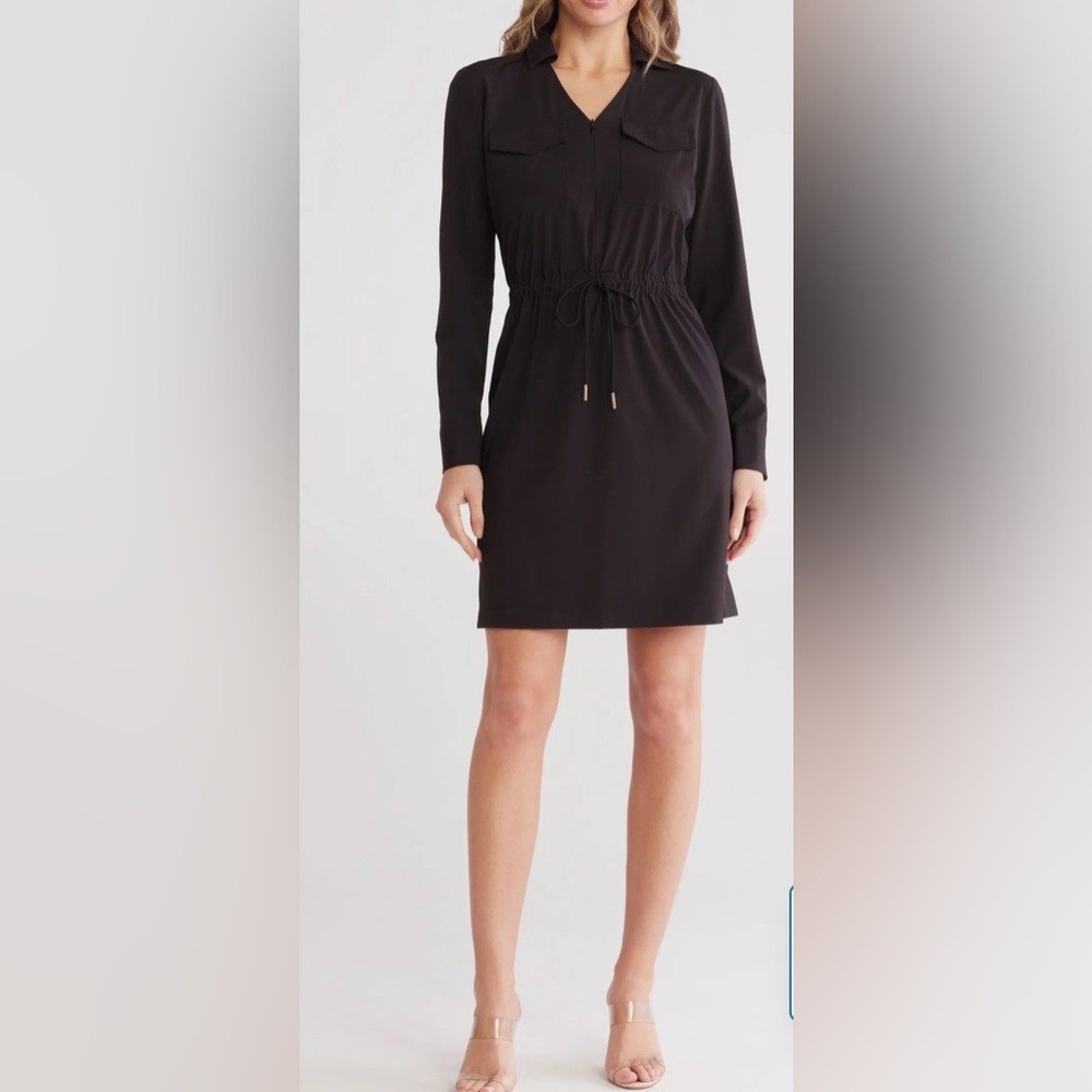 Calvin Klein Long Sleeve Black‎ Shirt Dress Size 2 New With Tags